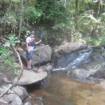 Lonnie carden points out a water fall near the Jordan Dam.